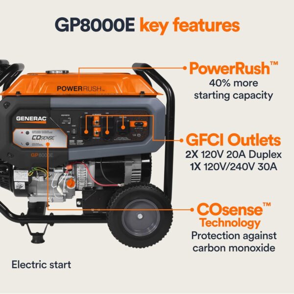 Generac 7715 GP8000E 8000Watt Gas-Powered Portable Generator 4