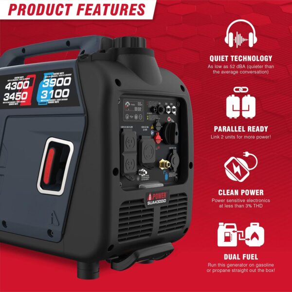 A-iPower 4300W Dual Fuel Inverter Generator (SUA4300iD) -3